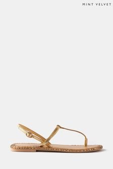 Mint Velvet Gold Whipstitch T-Bar Sandals (B46755) | €87