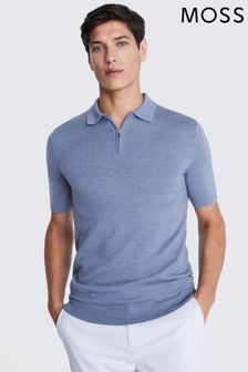Sky Blue - Moss рубашка поло из мериносовой мерзлоты с короткой молнией (B46765) | €66