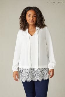 Live Unlimited Curve White Lace Tie Neck Tunic (B46869) | NT$3,220