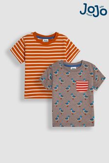 JoJo Maman Bébé Mocha Duck Print And Stripe T-Shirts 2 Pack (B46929) | $36