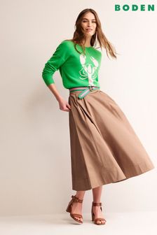 Boden Brown Petite Isabella Cotton Sateen Skirt (B47057) | AED499