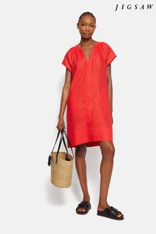 ורוד - Jigsaw Linen Smocked T-shirt Dress (B47102) | ‏654 ‏₪