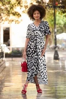 Joe Browns Black Animal Print Silky Wrap Midi Dress (B47352) | KRW128,100