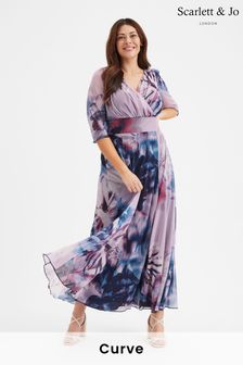 Scarlett & Jo Purple & Blue Floral Verity 3/4 Sleeve Maxi Gown (B47468) | AED527