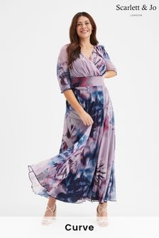 Scarlett & Jo Purple & Blue Floral Verity 3/4 Sleeve Maxi Gown (B47468) | $163