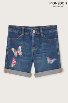 Monsoon Blue Butterfly Embroidered Denim Shorts (B47663) | $35 - $41