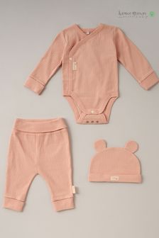 Homegrown Pink 3 Piece Ribbed Bodysuit Joggers And Bear Hat Set