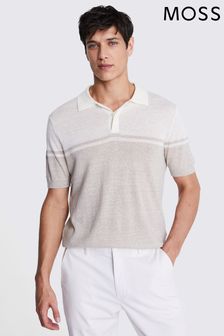 MOSS Natural Stripe Linen Blend Knitted Polo Shirt (B47783) | €86