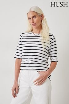 Hush White Sora Striped Relaxed T-Shirt (B47861) | AED216