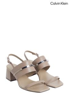 Calvin Klein Brown Leather Metal Bar Heel Sandals (B47923) | AED776