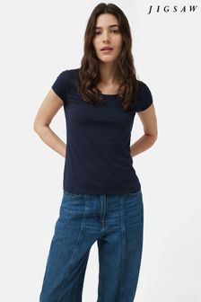 כחול כהה - Jigsaw Supima Cotton Scoop Neck T-shirt (B48071) | ‏141 ‏₪