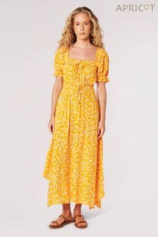 Apricot Orange Sarasa Micro Floral Milkmaid Dress (B48082) | $69
