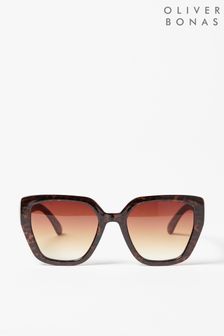 Oliver Bonas Butterfly Faux Tortoiseshell Cat Eye Brown Sunglasses