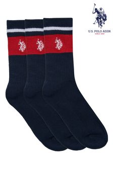 U.S. Polo Assn. Brand Stripe Sports Socks 3 Pack (B48144) | 74 QAR