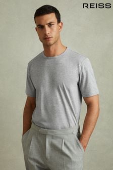 Reiss Grey Melange Caspian Mercerised Cotton Crew Neck T-Shirt (B48306) | Kč2,160
