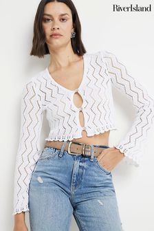 River Island White Crochet Button Up Cardigan (B48378) | AED159