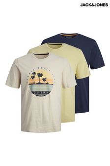 JACK & JONES Grey Short Sleeve Crew Neck Printed T-Shirt 3 Pack (B48390) | KRW68,300