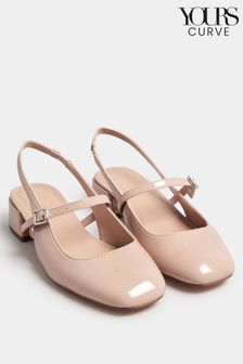 Yours Curve Natural Patent Mary Jane Slingback Heels In Extra Wide EEE Fit (B48392) | $59