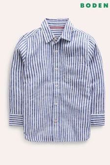 Boden Blue Long Sleeve Cotton Linen Shirt (B48450) | OMR15 - OMR18