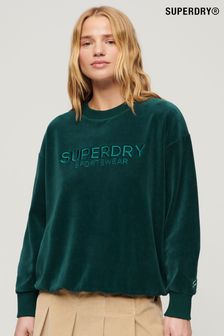 Grün - Superdry Kastiges Sweatshirt aus Velours mit Rundhalsausschnitt und Grafik (B48521) | 83 €