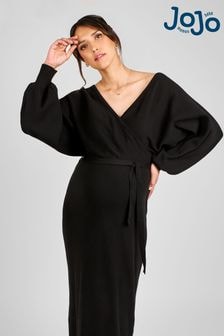 JoJo Maman Bébé Black Knitted Blouson Sleeve V-Neck Maternity Dress (B48748) | $85