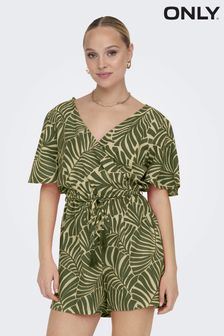 ONLY Green Palm Print Playsuit With A Touch Of Linen (B49348) | €54
