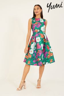 Yumi Green Floral Skater Dress (B49349) | kr844