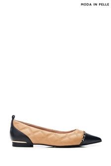 Moda in Pelle Edessa Pointed Toe Chain Trim Black Ballerinas (B49417) | $142