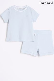 River Island Blue Baby Boys Tipped Rib Shorts Set (B49463) | HK$123