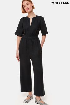 Whistles Cosima Linen Black Jumpsuit (B49464) | €175