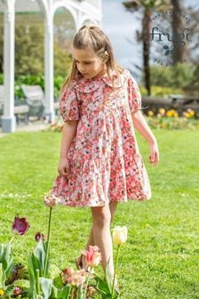 Frugi Kurzärmeliges Seersucker-Kleid mit Blumenmuster, Rosa (B49584) | 59 € - 62 €