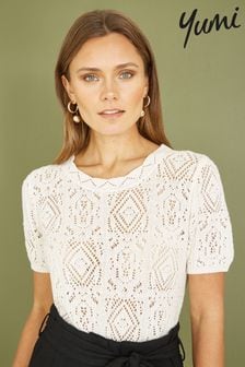 Yumi White Cotton Crochet Knitted Top (B49718) | 223 SAR