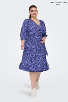 ONLY Curve Blue Polka Dot Print Midi Wrap Dress (B49780) | €40