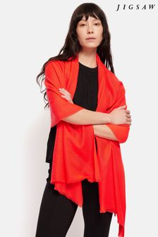 Czerwony - Jigsaw Wool Silk Pashmina Scarf (B50082) | 380 zł