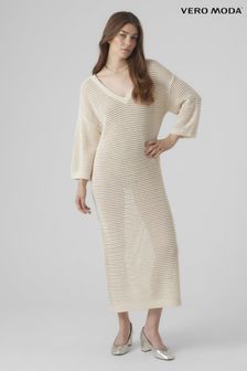 VERO MODA Cream Long Sleeve Crochet Beach Dress (B50174) | €56