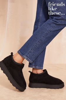 Friends Like These Black Cosy Faux Suede Fur Lined Low Ankle Boot (B50195) | 200 zł