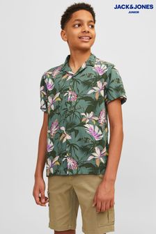 Green - Revere Collar Printed Short Sleeve Shirt (B50235) | kr460