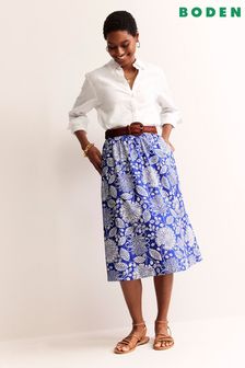 Boden Blue Petite Hattie Poplin Midi Skirt (B50266) | CA$214