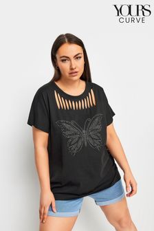 Yours Curve Cut Out Butterfly Embellished T-Shirt