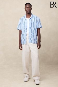 Banana Republic Blue Embroidered Linen Resort Shirt (B50583) | BGN 403