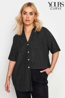 Yours Curve Black Utility Linen Shirt (B50700) | $45