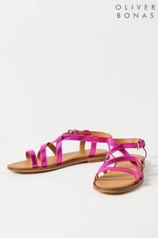 Oliver Bonas Pink Metallic Strappy Leather Sandals (B50709) | €86