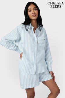 Chelsea Peers Blue Poplin Stripe Long Sleeve Pyjama Shirt (B50797) | ₪ 176