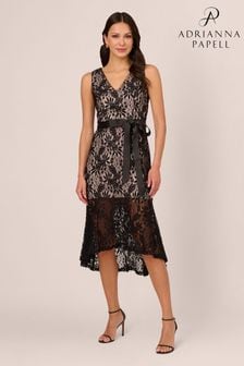 Adrianna Papell Lace Midi Flounce Black Dress (B50885) | 836 QAR