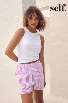 self. Pink Stripe Rib Vest Shorts Set (B50933) | $31