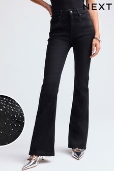 Black Embellished Supersoft Flare Jeans (B51044) | $51