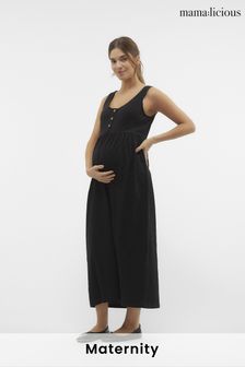 Mamalicious Black Maternity Button Front Maxi Dress With Nursing Function (B51134) | $62