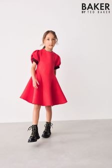 Baker by Ted Baker Red Embossed Mesh Trim Scuba Dress (B51240) | $74 - $81