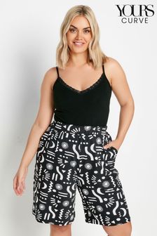 Yours Curve Black Abstract Print Jersey Pull On Shorts (B51307) | kr286