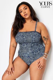 Yours Curve Boho Print Shirred Tummy Control Swimsuit